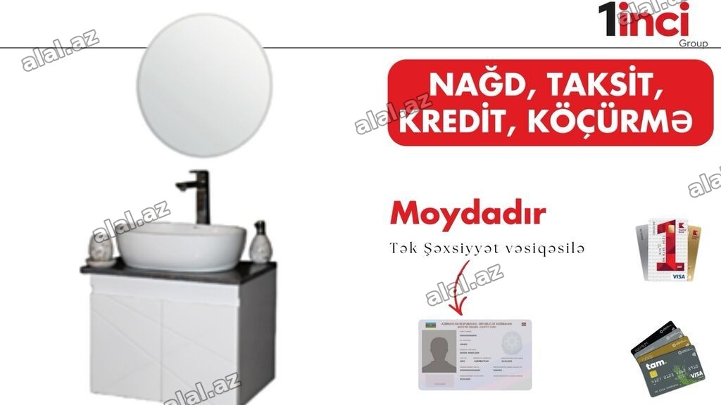 Vanna otağı üçün müasir lavabo dəsti - Dəyirmi güzgü - Üst hissədə