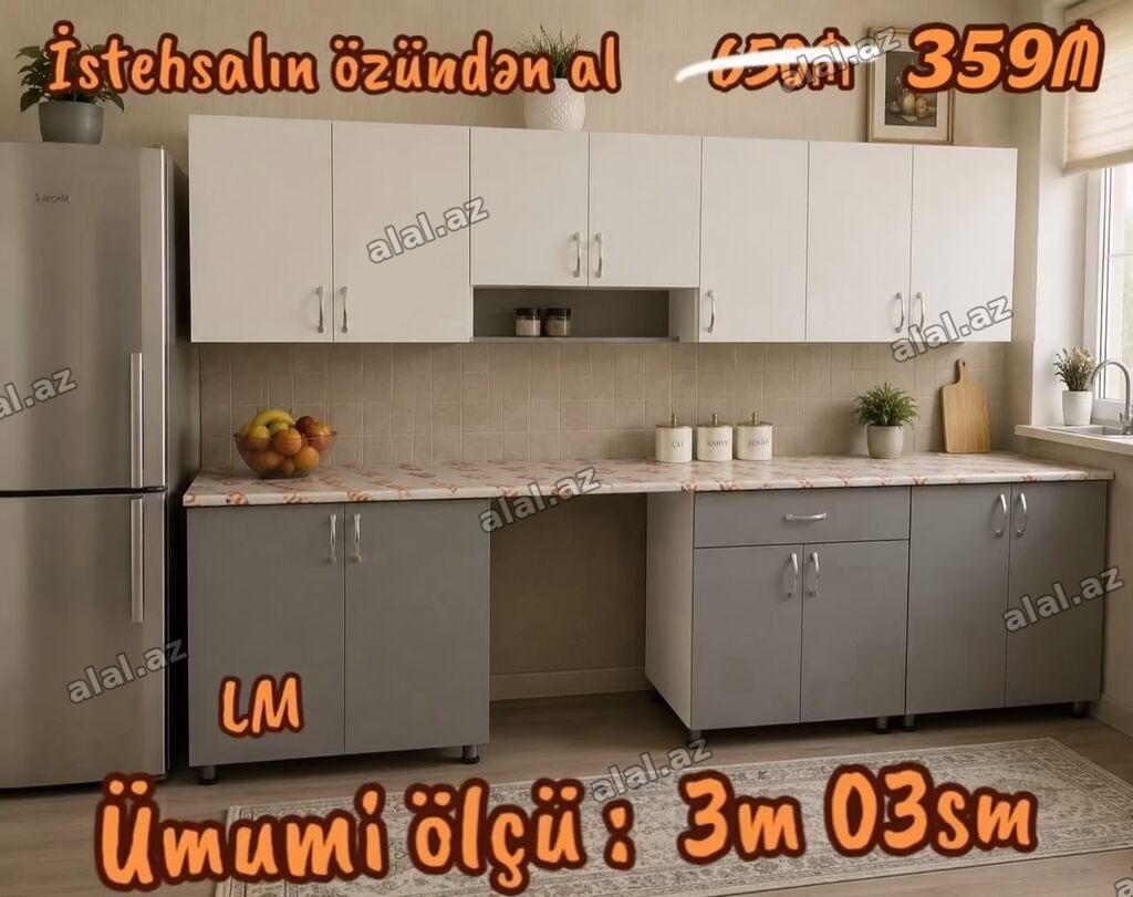 Mətbəx mebeli dəsti – LM modeli - Ümumi ölçü: 3 m 03 sm - Üst modul