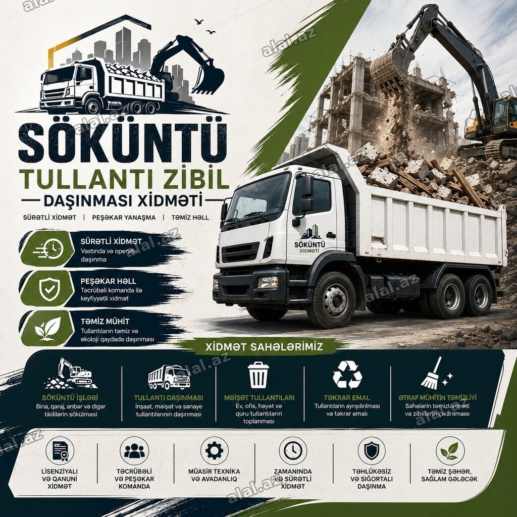 Söküntü və tullantı zibilinin daşınması xidməti - Söküntü işlərindən