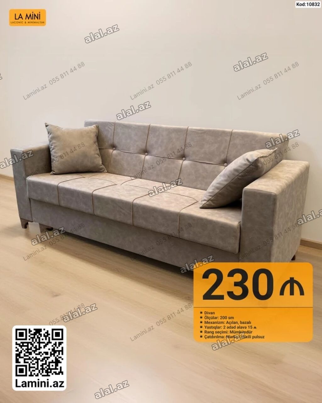 Divan – La Mini - Ölçü: 200 sm - Mexanizm: Açılan, bazalı (yataq