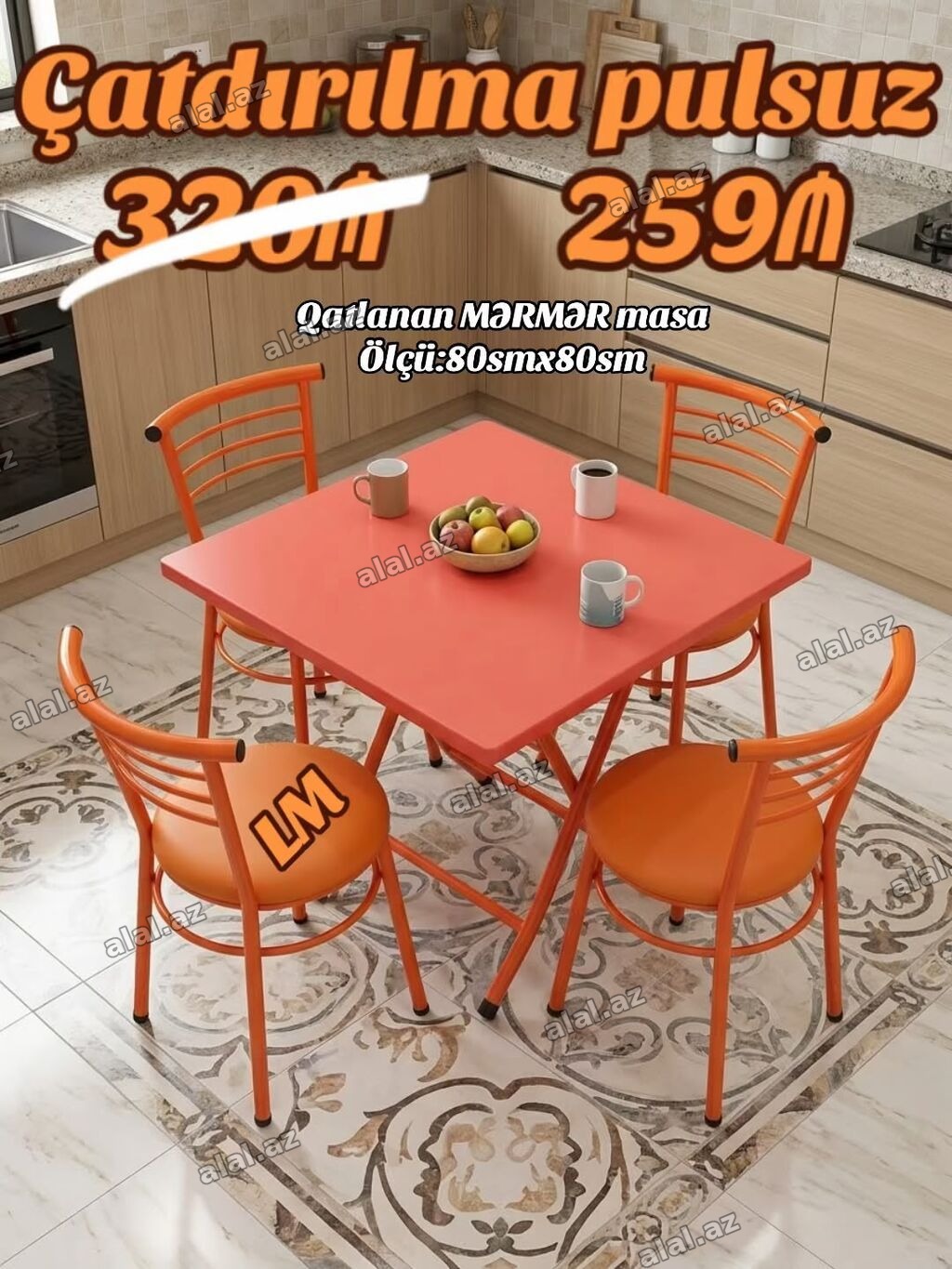 Qatlanabilən mərmər masa dəsti Xüsusiyyətlər: - Masa variantları: -