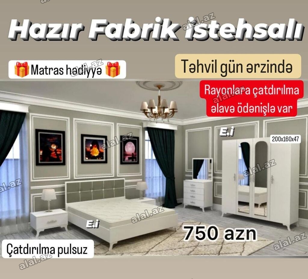 Yataq otağı dəsti – hazır fabrik istehsalı Komplektə daxildir: - 2