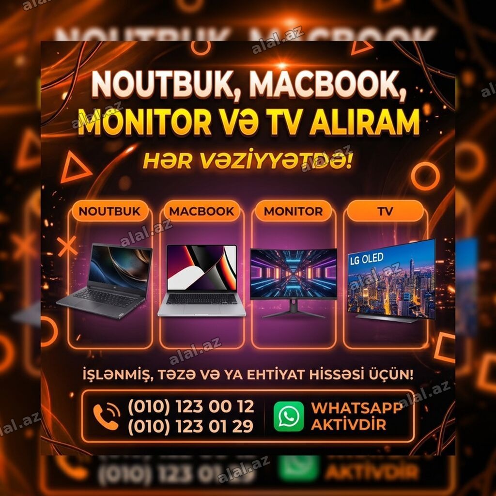 Xidmət: Noutbuk, MacBook, monitor və TV alışı - Hər vəziyyətdə qəbul