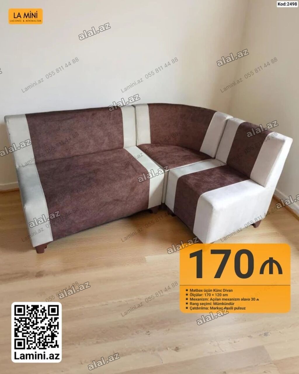 Mətbəx üçün künc divan - Model: Künc divan (Kod: 2498) - Ölçülər: 170