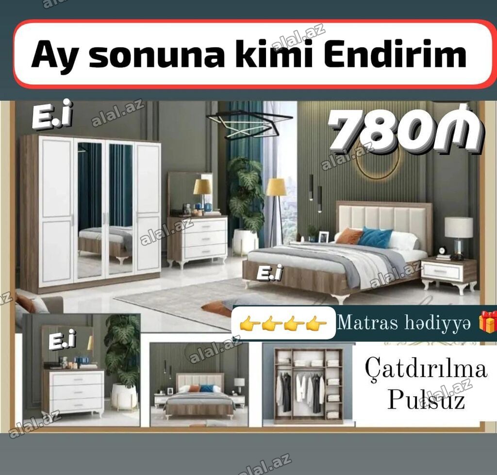 Yataq otağı dəsti – modern dizayn - Komplekt: 4 qapılı şkaf (iki