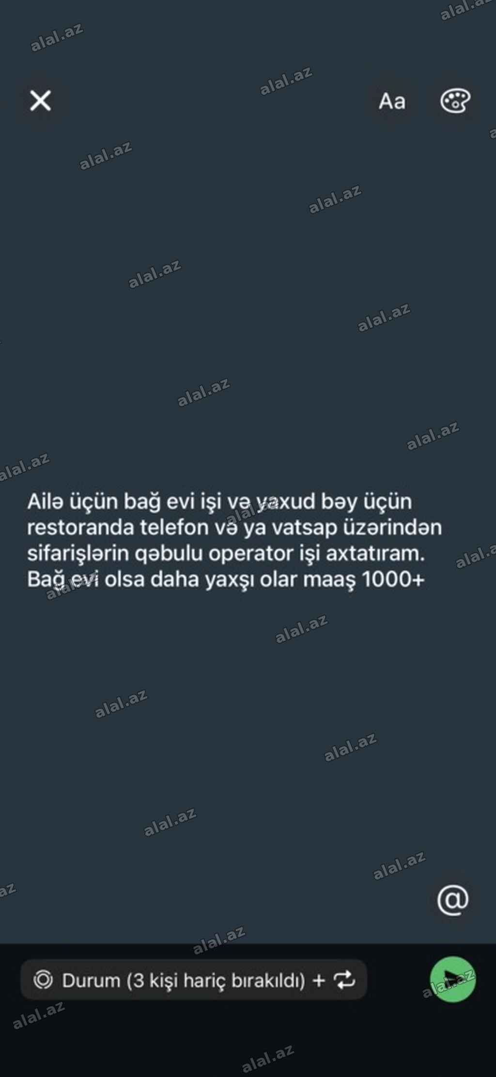 Elan: ailə üçün Bağ evi və yaxudda bəy üçün Operator işi axtarılır -