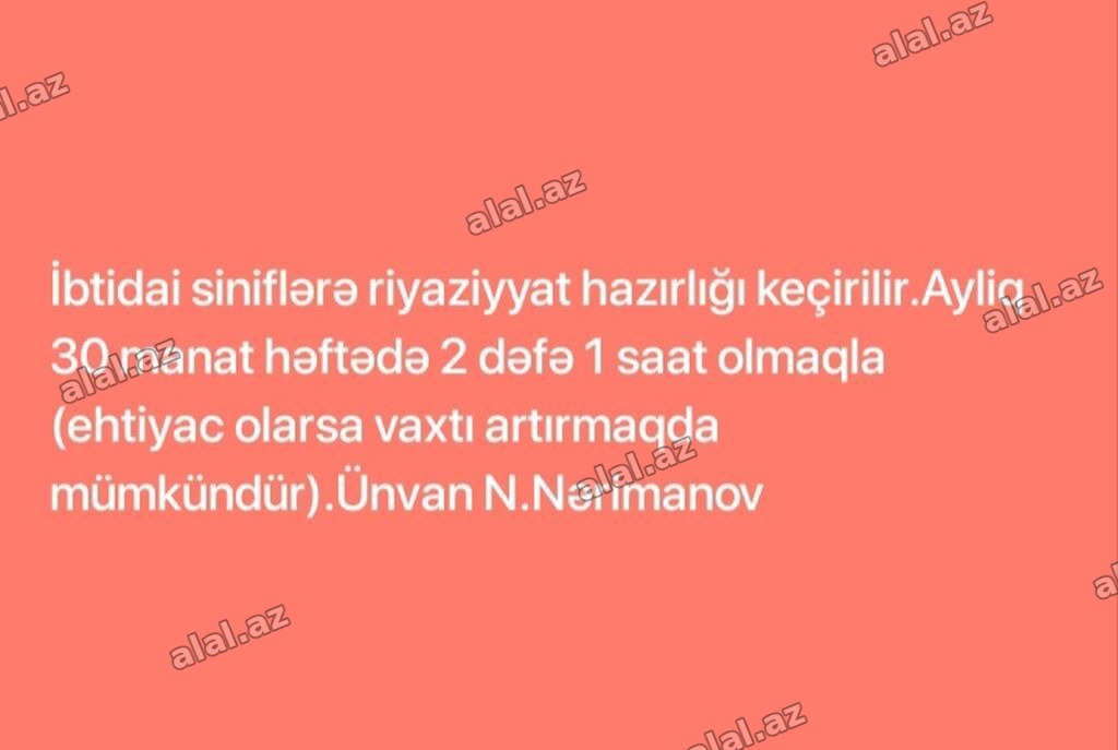 Ünvanınız yaxındırsa evinizdede tedris edə bilərik. İbtidai siniflər