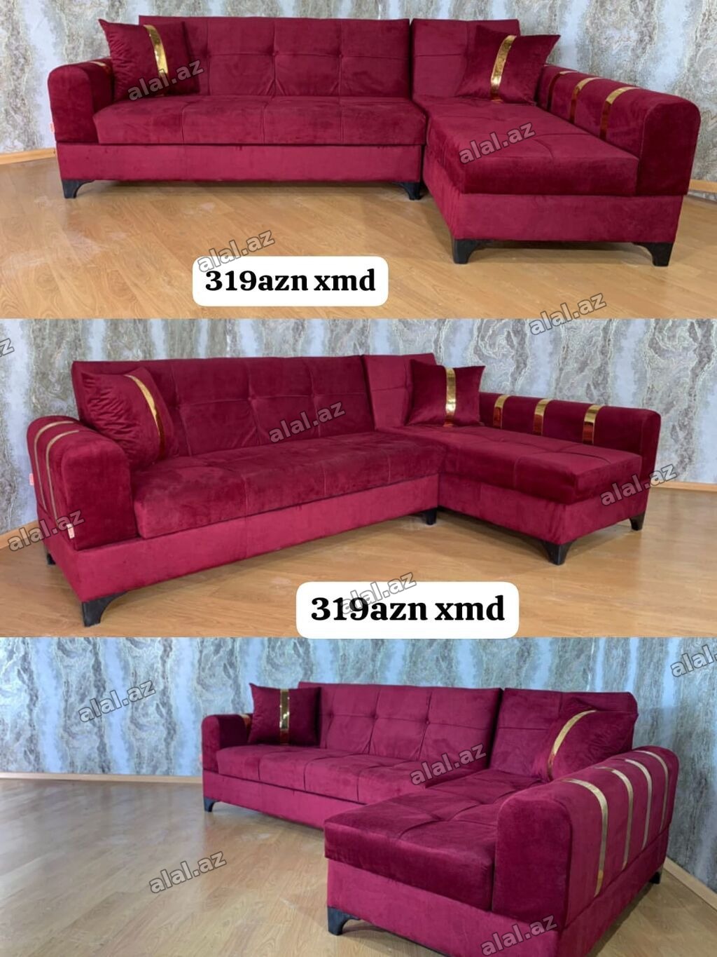Bordo rəngli künc divanı – 319 AZN - Model: L-şəkilli künc divan -