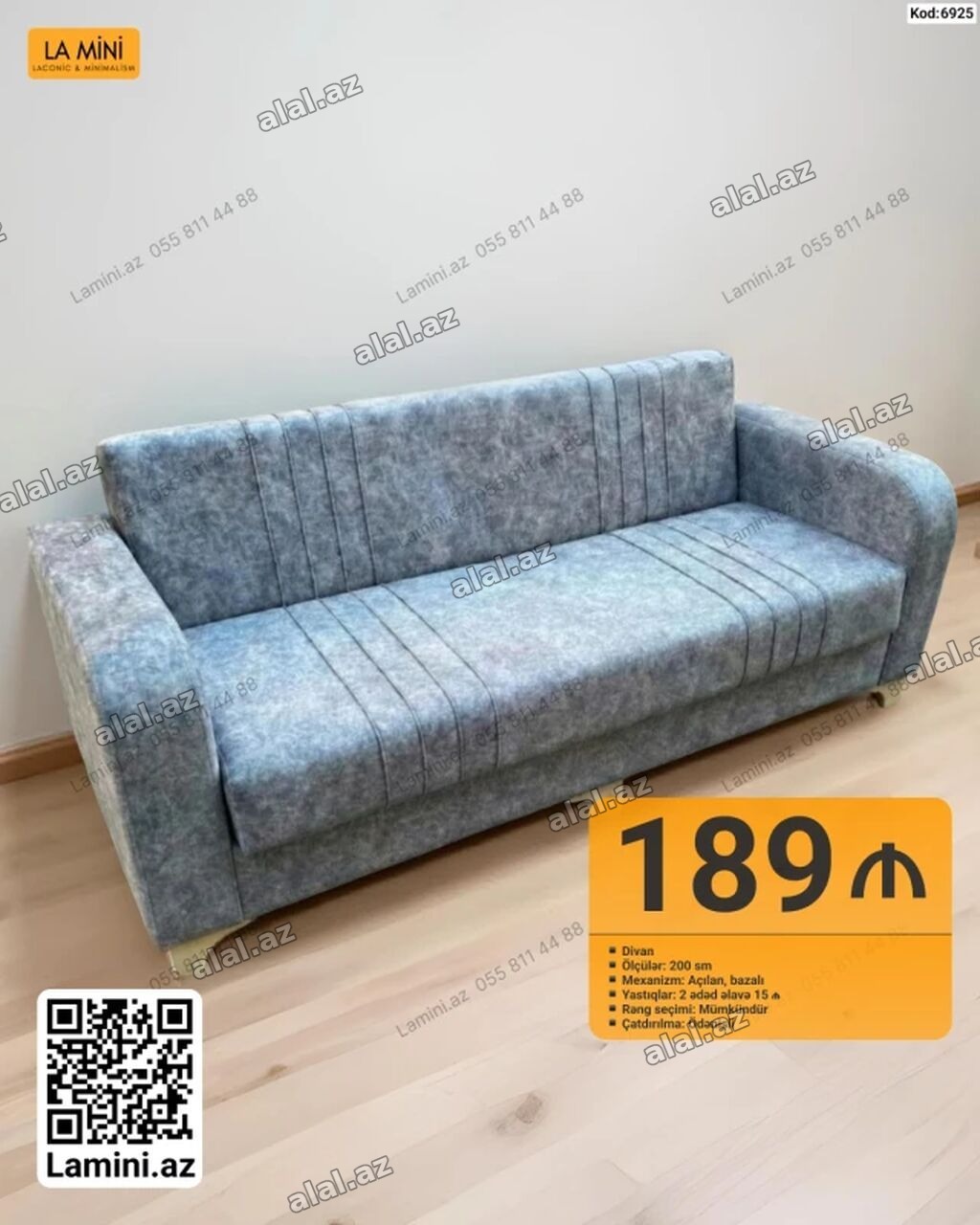 Divan – Kod: 6925 - Ölçü: 200 sm - Mexanizm: Açılan, bazalı (yataq