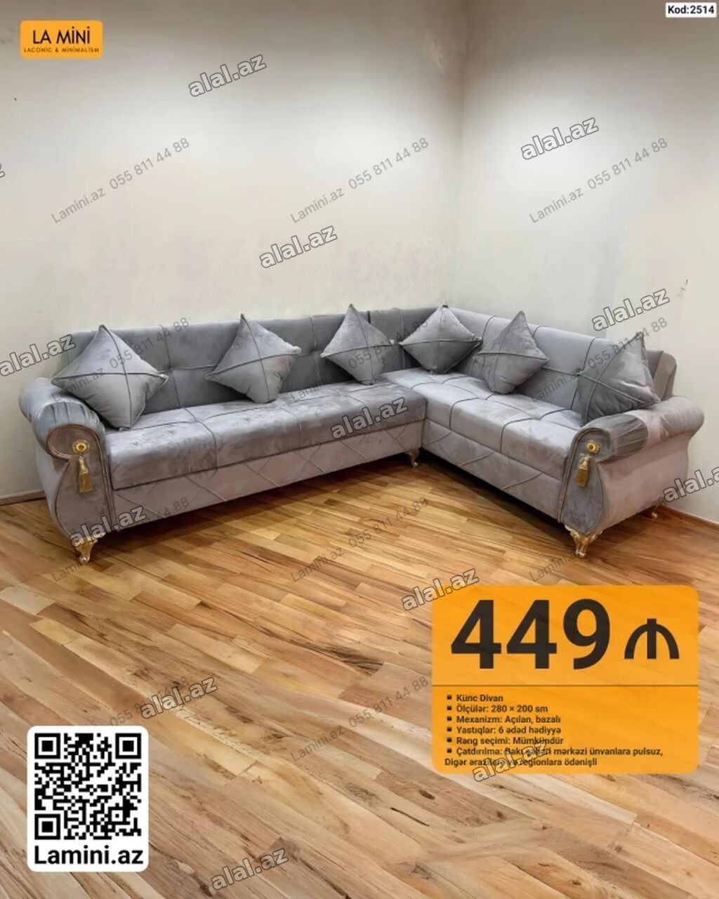 Künc divan – Kod: 2514 - Ölçülər: 280 × 200 sm - Mexanizm: Açılandır