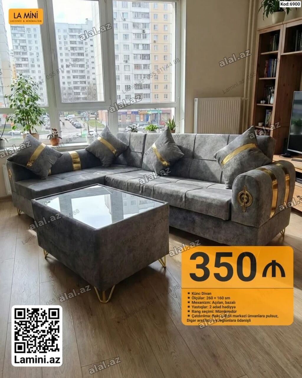 Künc divan dəsti – La Mini - Ölçü: 260 × 160 sm - Mexanizm: Açılan
