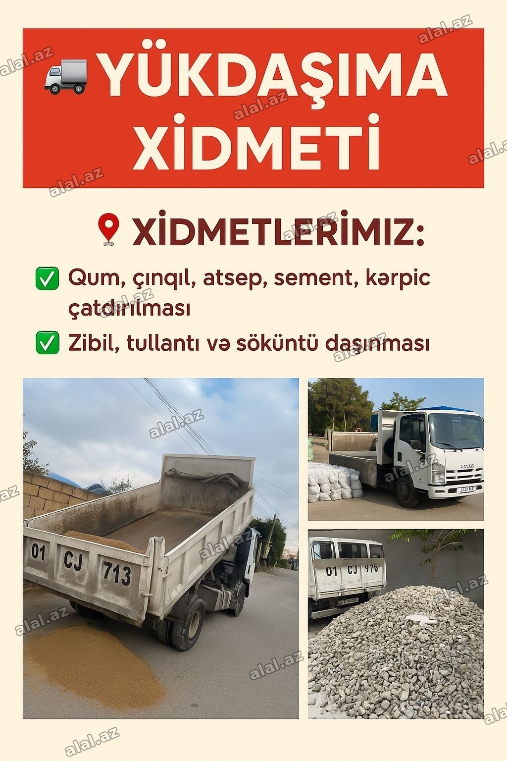 Hər növ zibil, tullantı və söküntülərin daşınması xidməti təklif