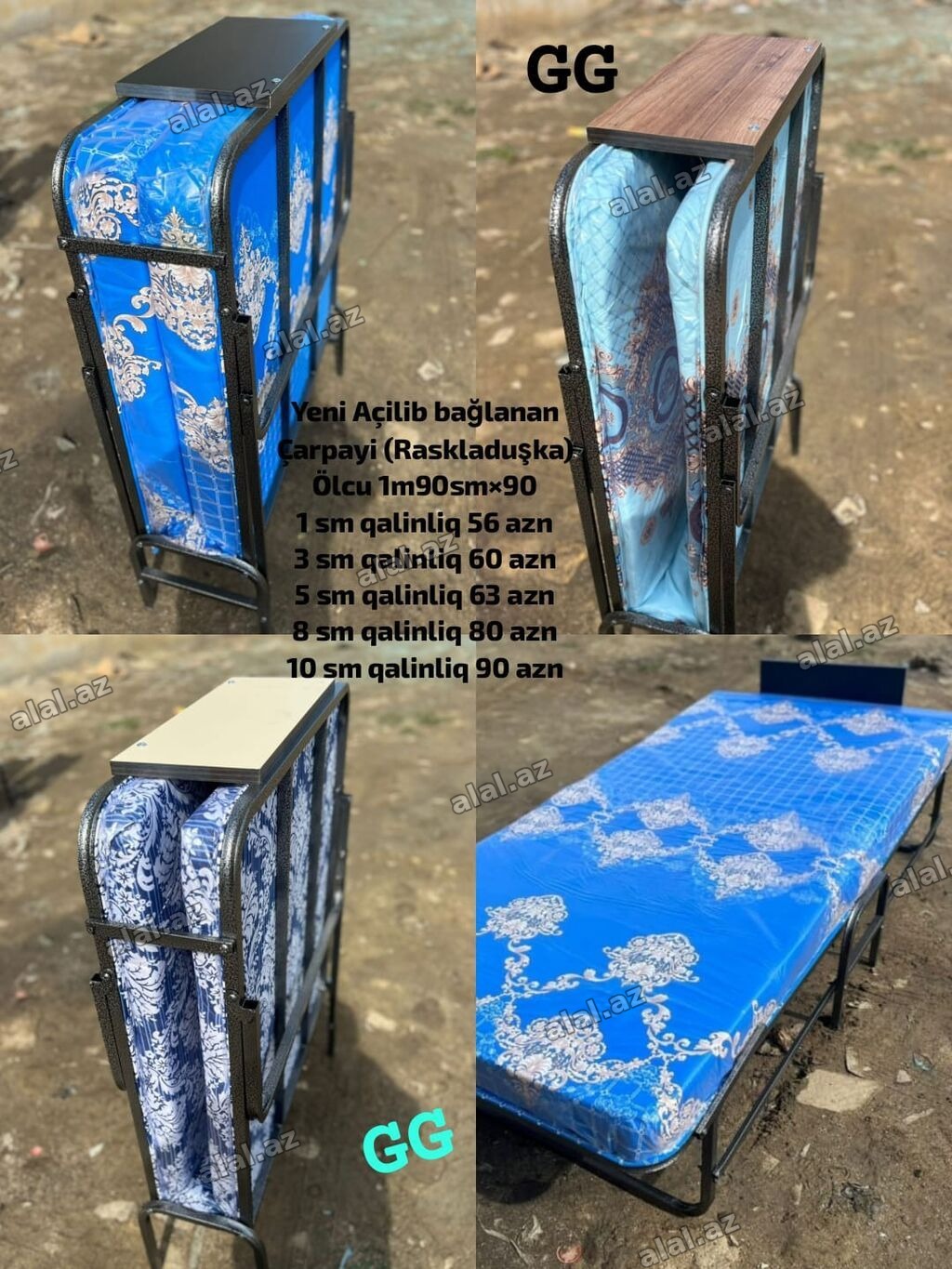 Yeni açılıb-bağlanan çarpayı (raskladuşka) Ölçü: 1 m 90 sm × 90 sm