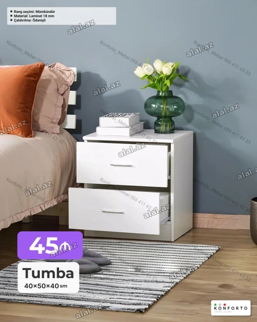 Tumba – 40×50×40 sm - İki çekmecəli, səliqəli və funksional dizayn -