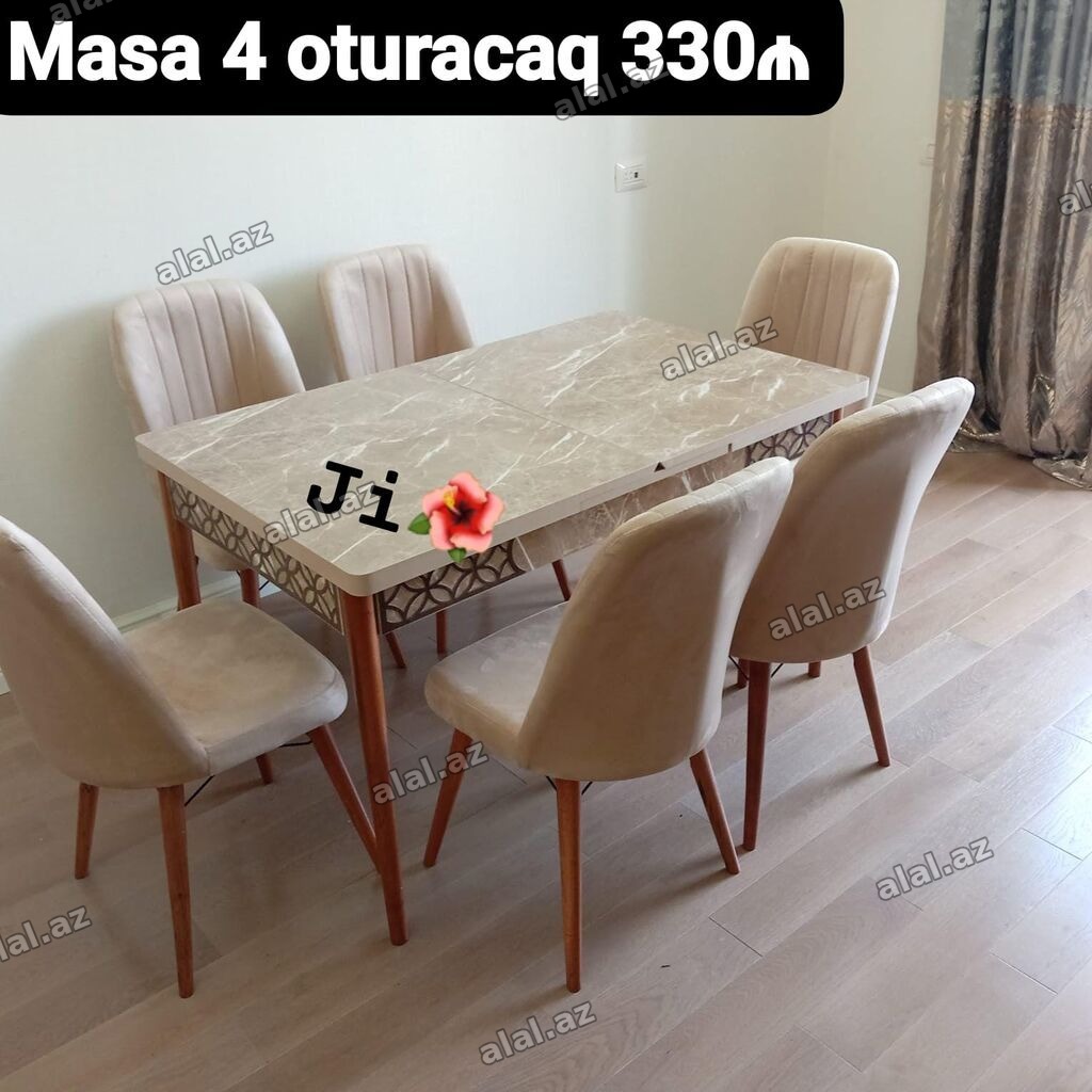 Mətbəx üçün, Yeni, Dördbucaq masa, 4 stul