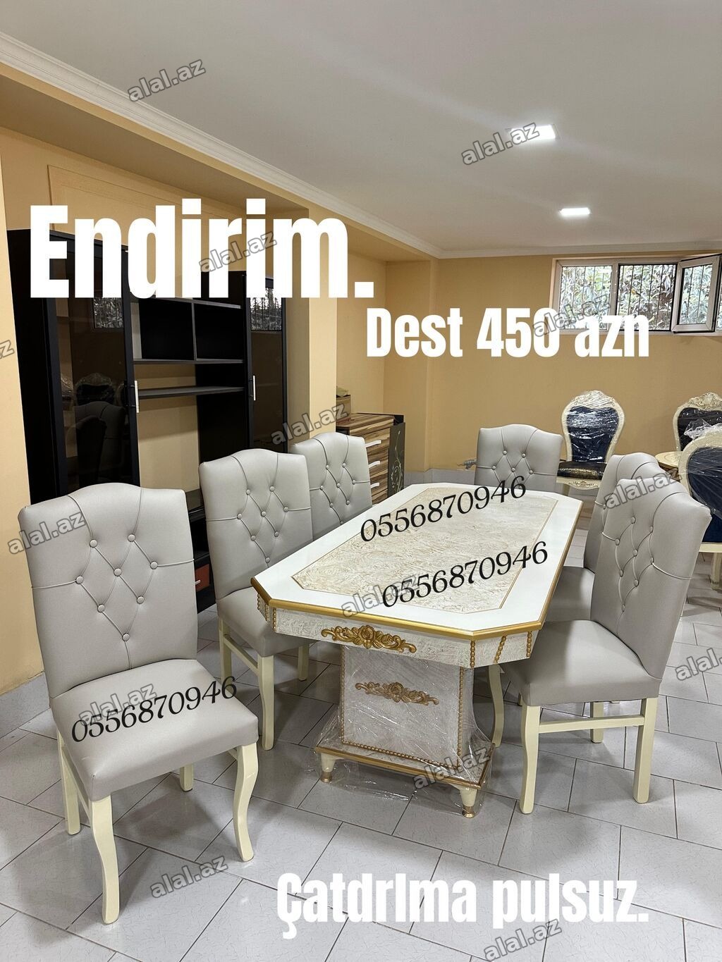 Qonaq otağı üçün, Yeni, Açılmayan, Kvadrat masa, 6 stul