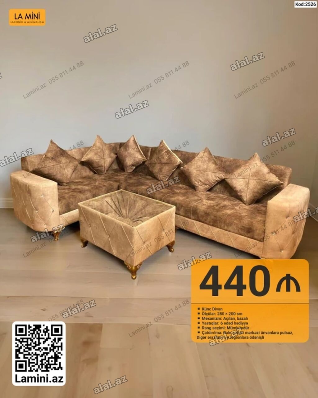 Künc Divan – Kod: 2526 - Ölçülər: 280 × 200 sm - Mexanizm: Açılan