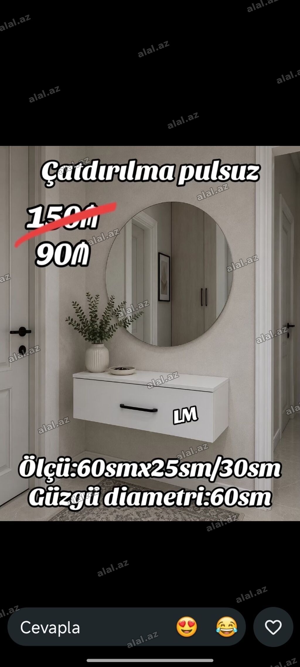 Divar tipli konsol və dairəvi güzgü dəsti - Konsol rəngi: ağ -