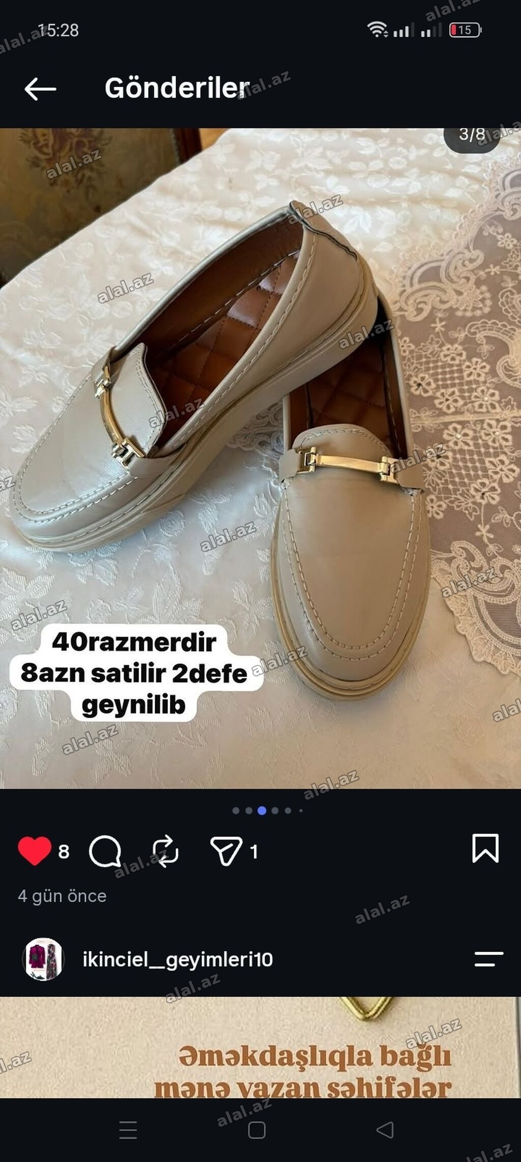 Məhsul: Qadın lofer ayaqqabısı Rəng: Açıq bej Ölçü: 40 Qiymət: 8