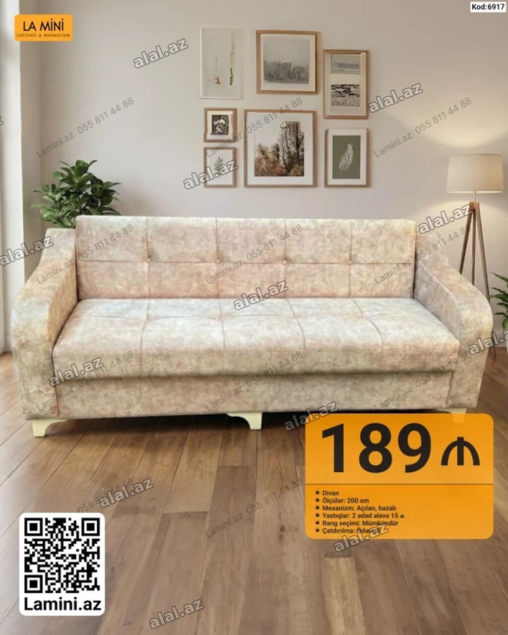 Məhsul: Divan (Kod: 6917) - Ölçü: 200 sm - Mexanizm: Açılan, bazalı -