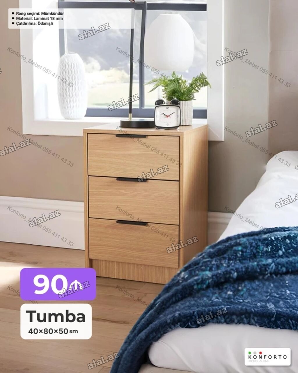Tumba – yataq otağı üçün funksional şkaf - Ölçülər: 40×80×50 sm -