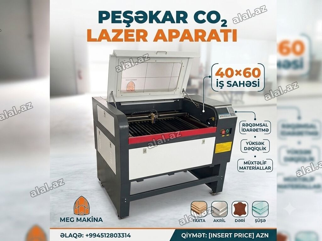 Peşəkar CO2 Lazer Aparatı - İş sahəsi: 40×60 sm - Rəqəmsal idarəetmə