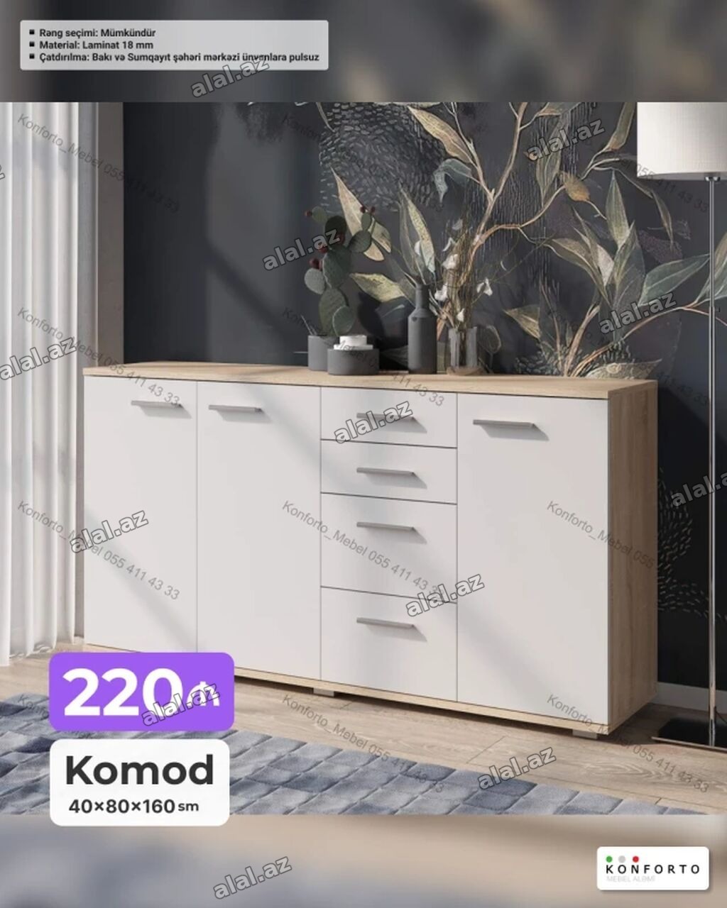 Komod – 40×80×160 sm - Müasir dizaynlı, funksional komod - Ölçülər